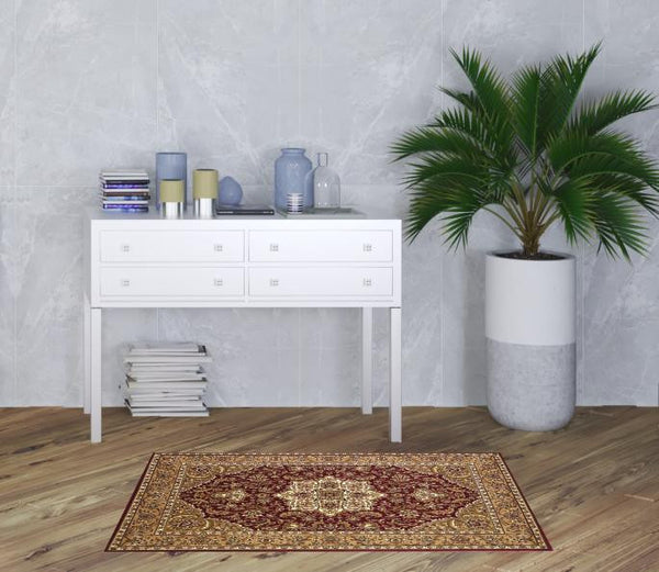 Homeroots 3' X 5' Red Beige Machine Woven Floral Medallion Indoor Area Rug  Polypropylene 353608