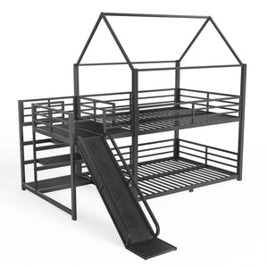 English Elm Twin House Bunk Bed with Slide Storage Stairs and Safety Rails for Kids Rooms W1580S00649