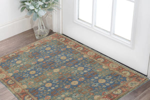 Homeroots 3' X 5' Blue And Beige Floral Hand Woven Area Rug  Jute 353628