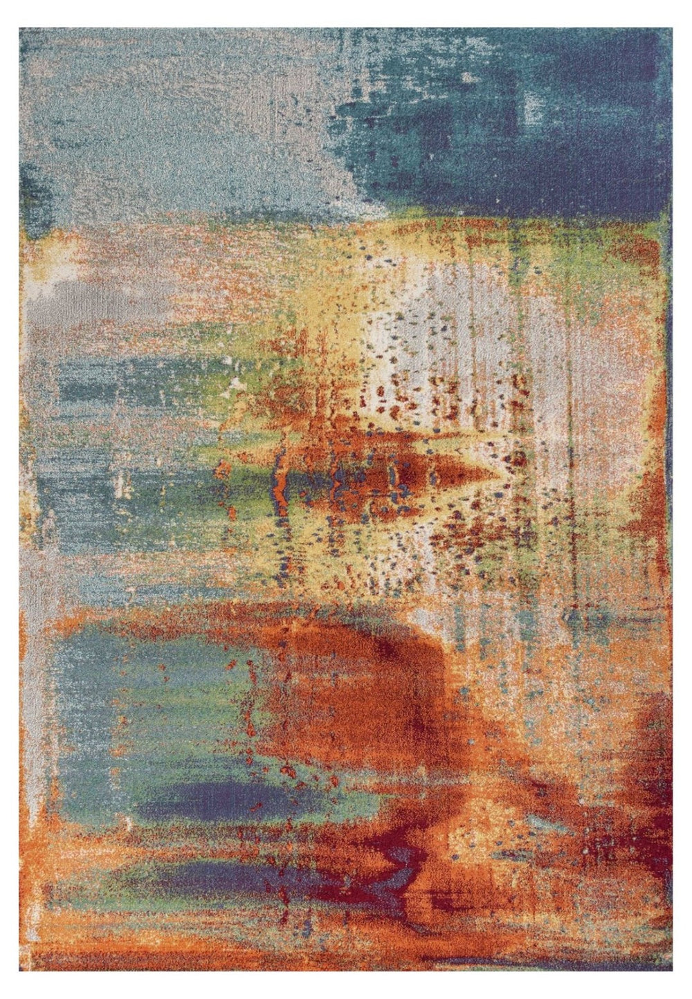 HomeRoots 8' Blue, Rust, and Orange Abstract Area Rug - Modern Design for Durable Living Room Style and Comfort 3' x 5' 353632