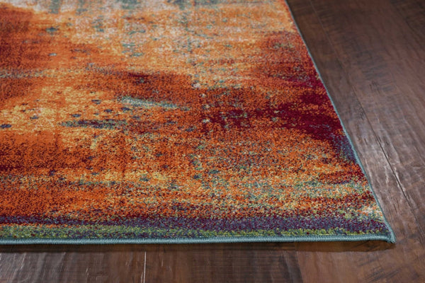 HomeRoots 8' Blue, Rust, and Orange Abstract Area Rug - Modern Design for Durable Living Room Style and Comfort 3' x 5' 353632