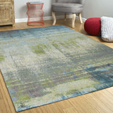 Homeroots 3' X 5' Blue And Green Abstract Brushstrokes Area Rug  Polypropylene 353633