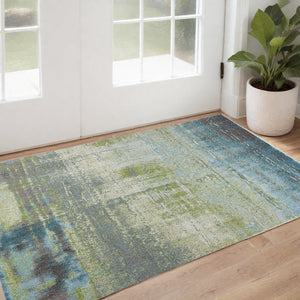 Homeroots 3' X 5' Blue And Green Abstract Brushstrokes Area Rug  Polypropylene 353633