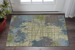 HomeRoots 8' Contemporary Green Blue Abstract Area Rug - Durable Machine Woven Design for Modern Interiors 3' X 5' 353634