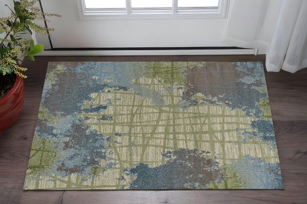 HomeRoots 8' Contemporary Green Blue Abstract Area Rug - Durable Machine Woven Design for Modern Interiors 3' X 5' 353634