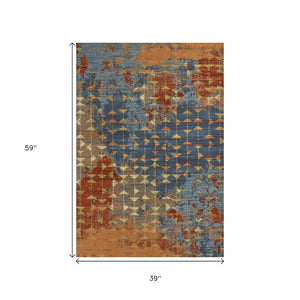 HomeRoots 7' Bold Blue, Red & Orange Abstract Area Rug - Durable, Stylish, Perfect for Modern Living Spaces 3' x 5' 353635
