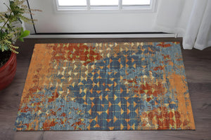 HomeRoots 7' Bold Blue, Red & Orange Abstract Area Rug - Durable, Stylish, Perfect for Modern Living Spaces 3' x 5' 353635