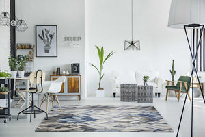 HomeRoots 8' Gray and Navy Blue Botanical Leaves Area Rug - Stylish, Durable, and Perfect for Any Room Decor 3' X 5' 353640
