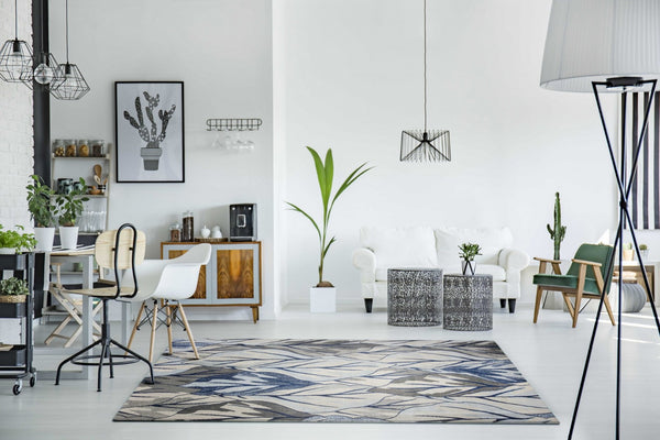 HomeRoots 8' Gray and Navy Blue Botanical Leaves Area Rug - Stylish, Durable, and Perfect for Any Room Decor 3' X 5' 353640