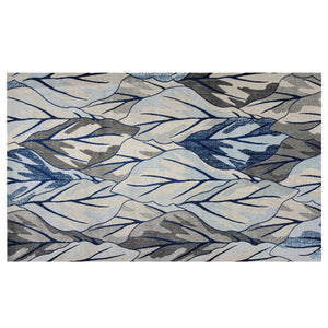 HomeRoots 8' Gray and Navy Blue Botanical Leaves Area Rug - Stylish, Durable, and Perfect for Any Room Decor 3' X 5' 353640