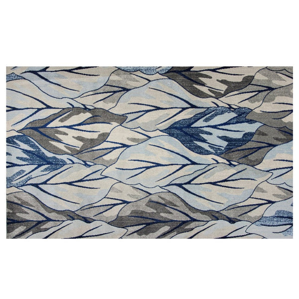 HomeRoots 8' Gray and Navy Blue Botanical Leaves Area Rug - Stylish, Durable, and Perfect for Any Room Decor 3' X 5' 353640