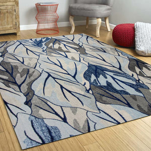 HomeRoots 8' Gray and Navy Blue Botanical Leaves Area Rug - Stylish, Durable, and Perfect for Any Room Decor 3' X 5' 353640