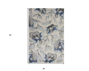 Homeroots 3' X 5' Blue And Gray Floral Vines Area Rug  Polypropylene 353645