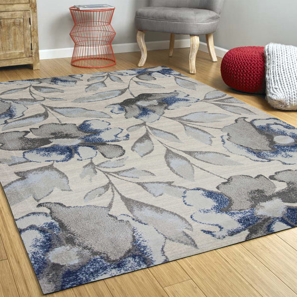 Homeroots 3' X 5' Blue And Gray Floral Vines Area Rug  Polypropylene 353645