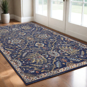 Homeroots 3' X 5' Royal Blue Oriental Area Rug  Polypropylene 353663