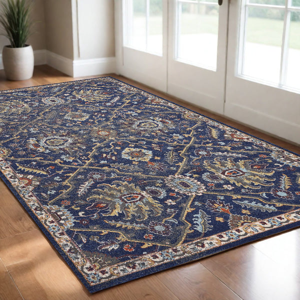Homeroots 3' X 5' Royal Blue Oriental Area Rug  Polypropylene 353663