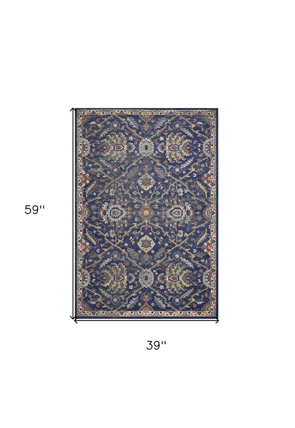Homeroots 3' X 5' Royal Blue Oriental Area Rug  Polypropylene 353663