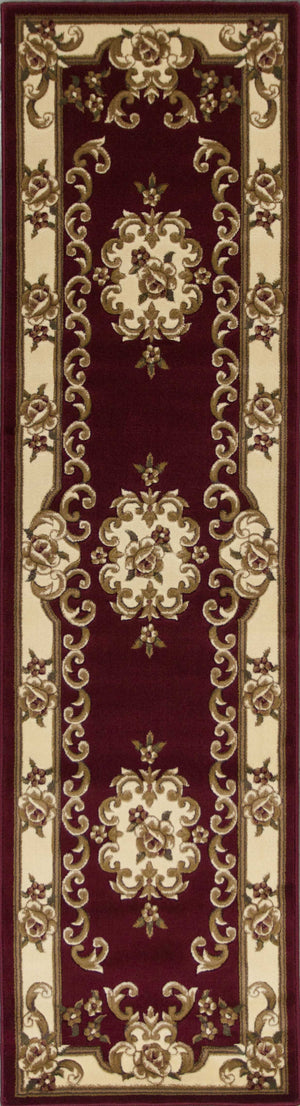 Homeroots 8' Red And Ivory Floral Border Runner Rug  Polypropylene 353667