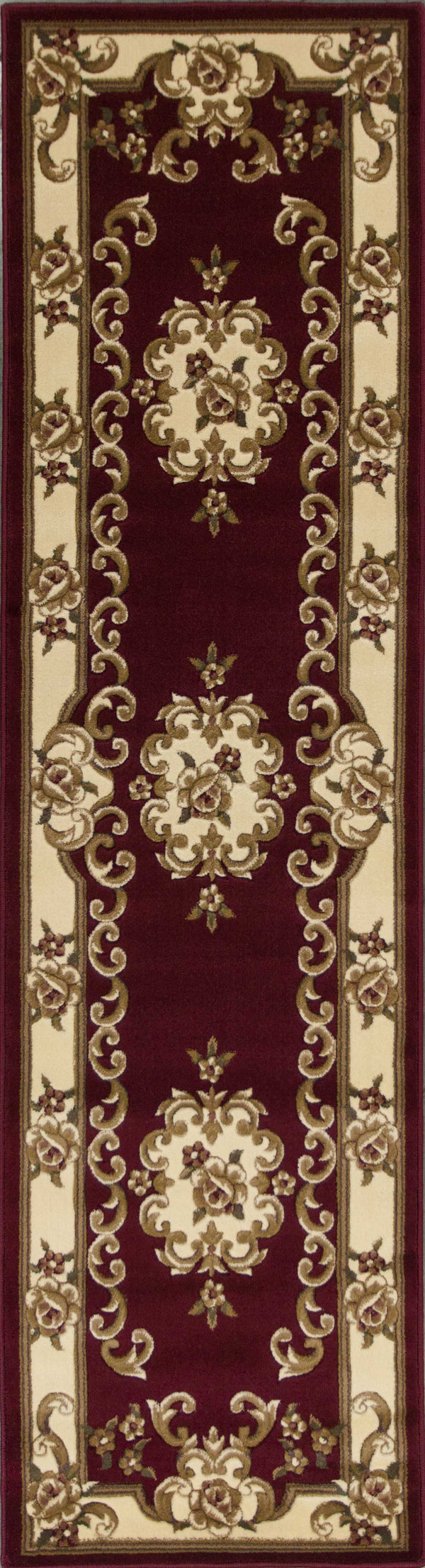 Homeroots 8' Red And Ivory Floral Border Runner Rug  Polypropylene 353667