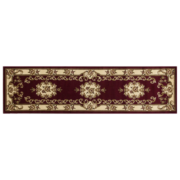 Homeroots 8' Red And Ivory Floral Border Runner Rug  Polypropylene 353667