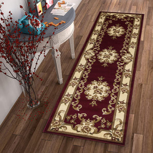 Homeroots 8' Red And Ivory Floral Border Runner Rug  Polypropylene 353667