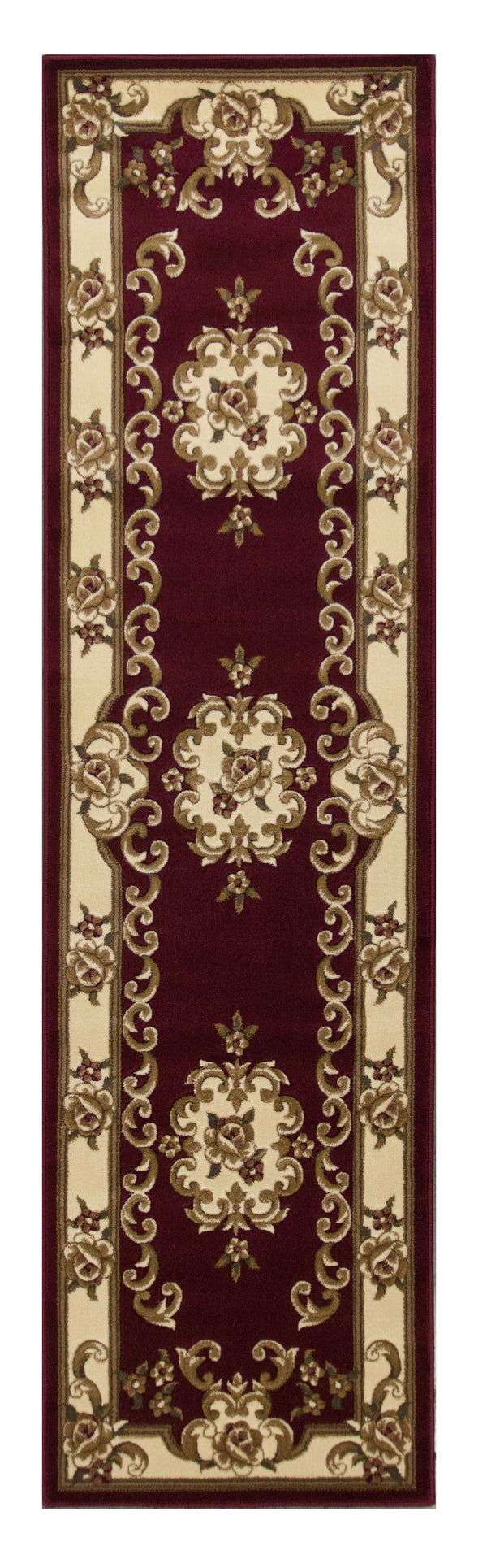 Homeroots 8' Red And Ivory Floral Border Runner Rug  Polypropylene 353667