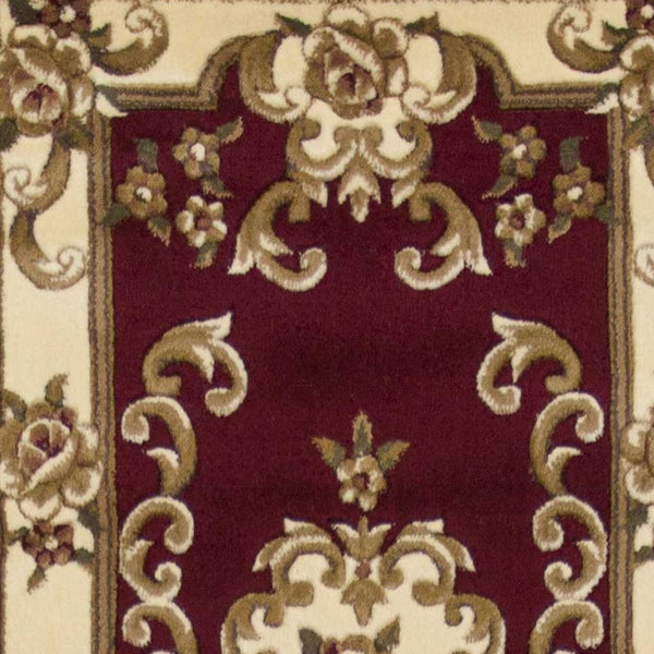 Homeroots 8' Red And Ivory Floral Border Runner Rug  Polypropylene 353667