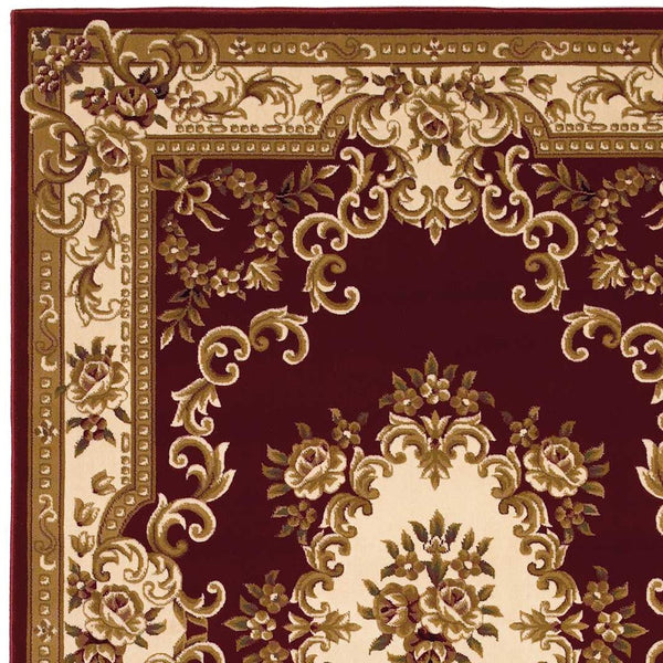 Homeroots 3' X 5' Red And Ivory Floral Border Area Rug  Polypropylene 353668