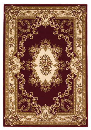 Homeroots 3' X 5' Red And Ivory Floral Border Area Rug  Polypropylene 353668