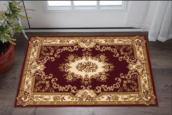 Homeroots 3' X 5' Red And Ivory Floral Border Area Rug  Polypropylene 353668