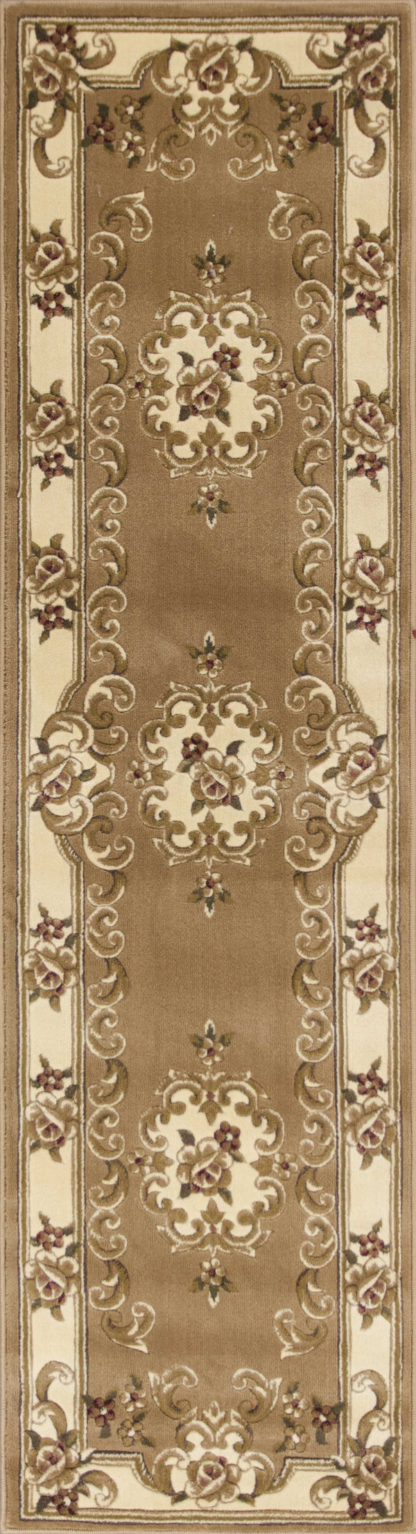 Homeroots 2' X 8' Beige Or Ivory Medallion Runner Rug  Polypropylene 353669