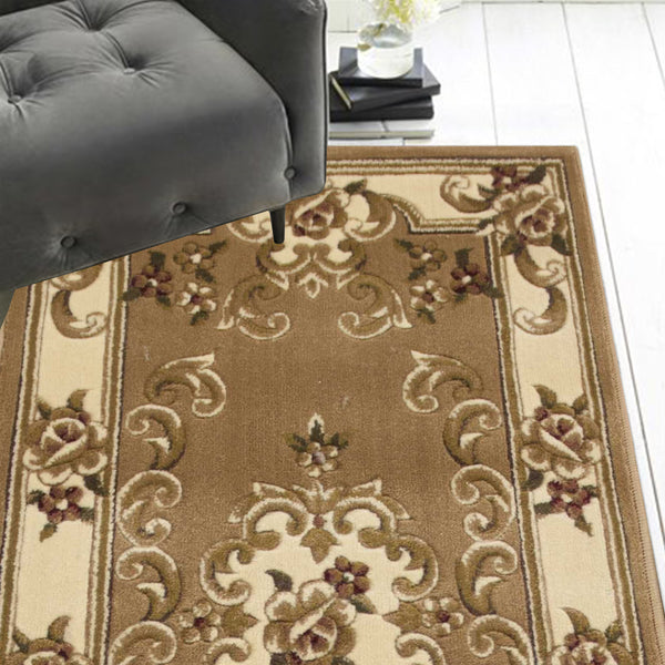 Homeroots 2' X 8' Beige Or Ivory Medallion Runner Rug  Polypropylene 353669