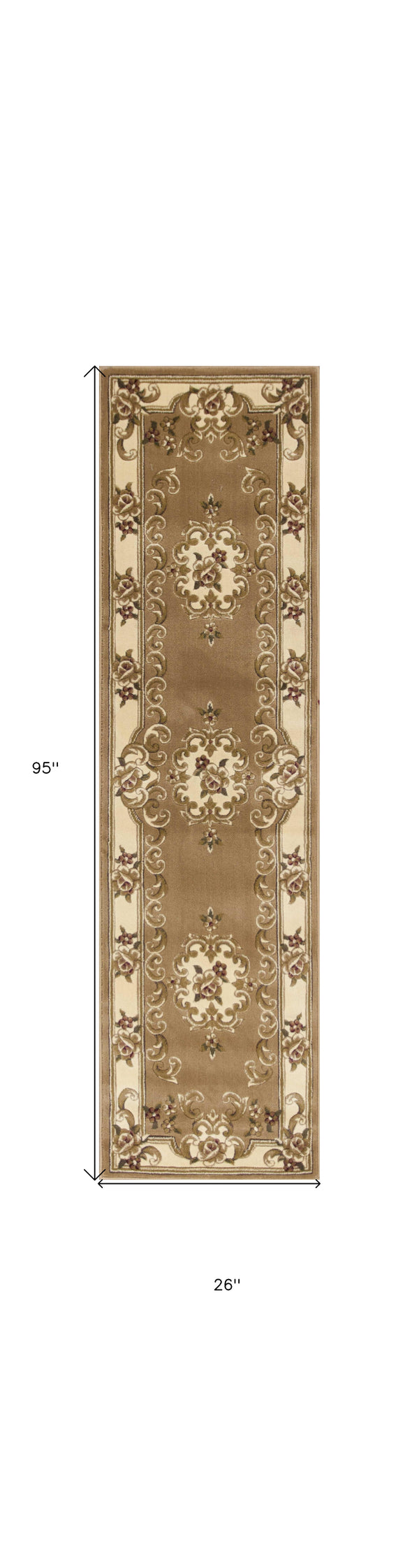 Homeroots 2' X 8' Beige Or Ivory Medallion Runner Rug  Polypropylene 353669