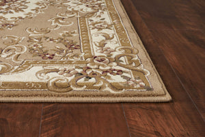Homeroots 3' X 5' Beige Ivory Machine Woven Hand Carved Floral Medallion Indoor Area Rug  Polypropylene 353670