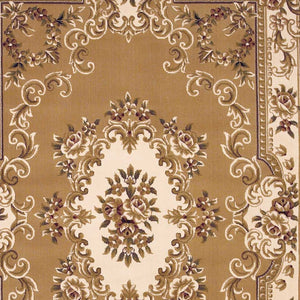 Homeroots 3' X 5' Beige Ivory Machine Woven Hand Carved Floral Medallion Indoor Area Rug  Polypropylene 353670