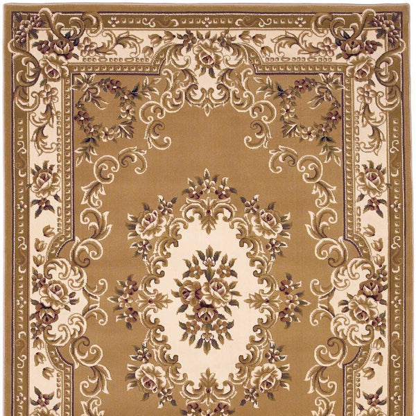 Homeroots 3' X 5' Beige Ivory Machine Woven Hand Carved Floral Medallion Indoor Area Rug  Polypropylene 353670