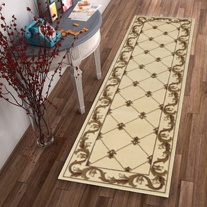 Homeroots 2' X 8' Ivory Fleur De Lis Runner Rug  Polypropylene 353683