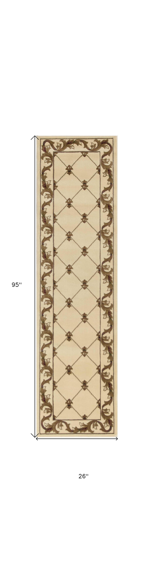 Homeroots 2' X 8' Ivory Fleur De Lis Runner Rug  Polypropylene 353683