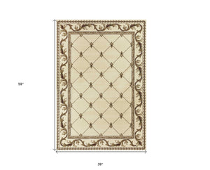 Homeroots 3' X 5' Ivory Machine Woven Hand Carved Fleur De Lis Indoor Area Rug  Polypropylene 353684