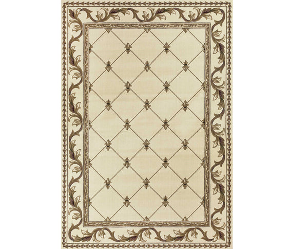 Homeroots 3' X 5' Ivory Machine Woven Hand Carved Fleur De Lis Indoor Area Rug  Polypropylene 353684