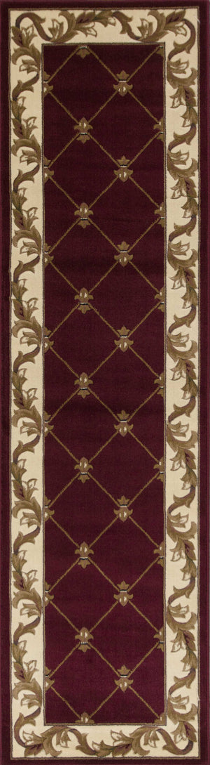 Homeroots 2' X 8' Red Fleur De Lis Runner Rug  Polypropylene 353685