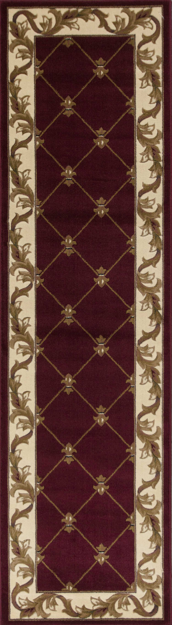 Homeroots 2' X 8' Red Fleur De Lis Runner Rug  Polypropylene 353685