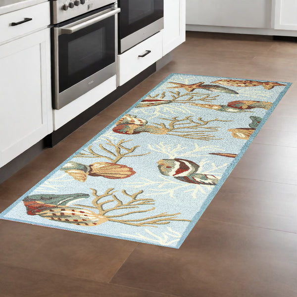Homeroots 8' Runner Blue Hand Tufted Runner Rug  Polyester 353709