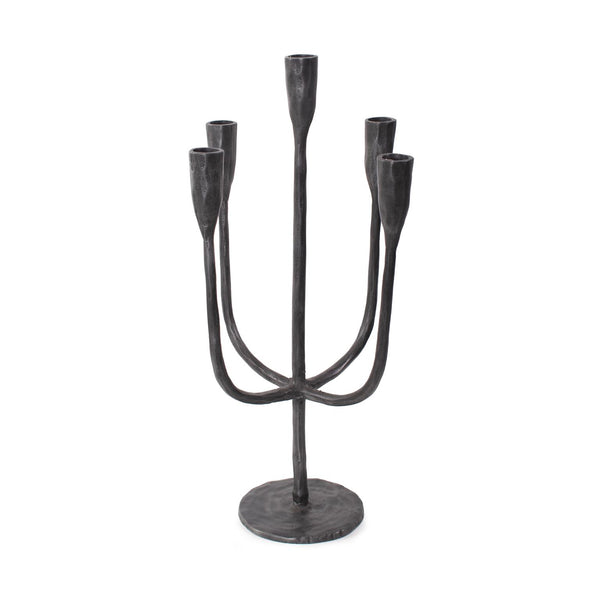 Howard Elliott Asher Sculpted Cast Aluminum Five-arm Candle Holder - Industrial Ebony Decor For Bold Spaces Black Aluminum 35371-howard-elliott