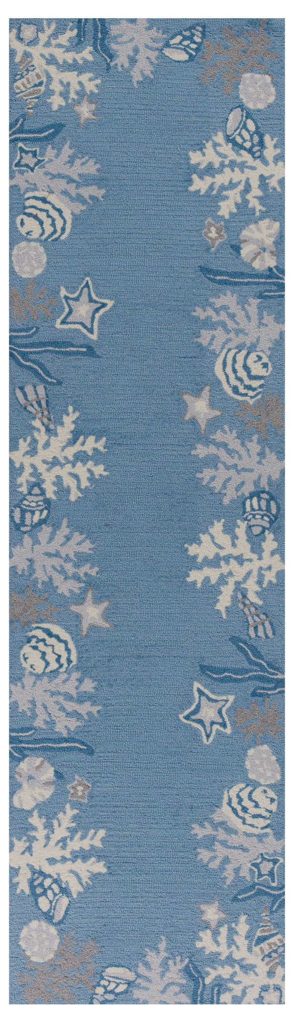 Homeroots 7' Blue And Gray Seashell Hand Hooked Runner Rug  Polyester 353710