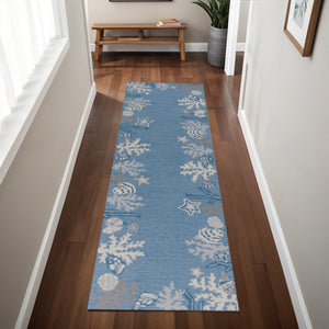 HomeRoots 5' Hand-Tufted Area Rug Featuring Coastal Blue-Gray Fish and Coral Motif for Modern Interiors 2' X 8' 353710