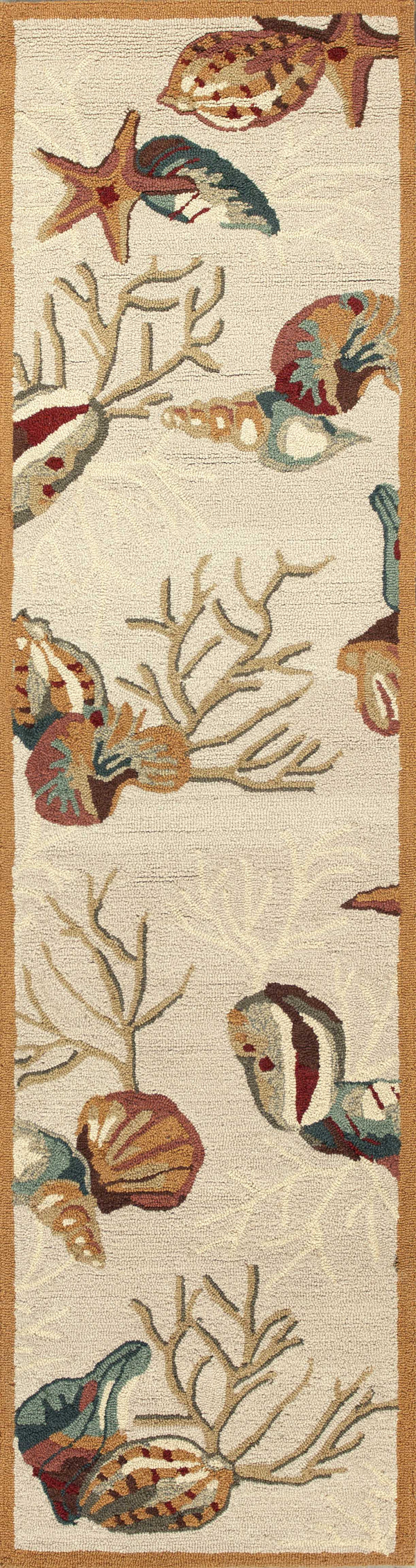 Homeroots 8' Beige Hand Hooked Sea Shells Indoor Runner Rug  Polyester 353711