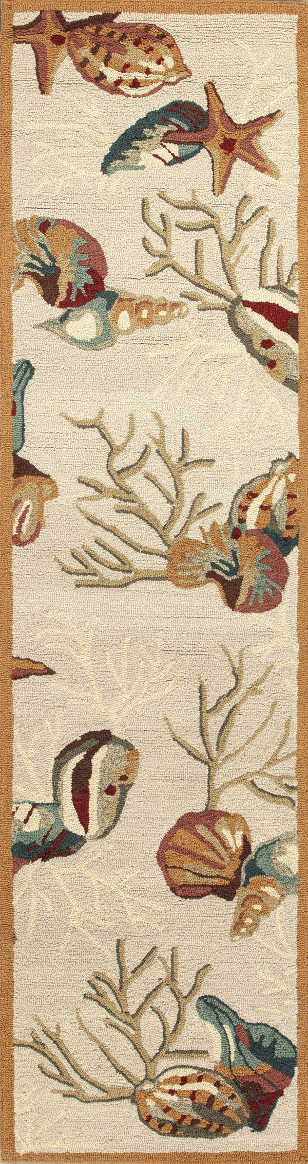 Homeroots 8' Beige Hand Hooked Sea Shells Indoor Runner Rug  Polyester 353711