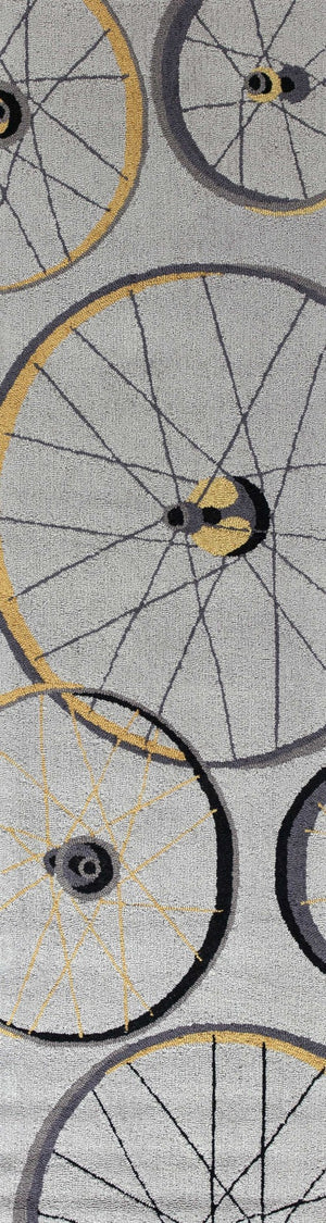 HomeRoots 5' Bold Modern Gray Black Yellow Abstract Geometric Hand-Hooked Area Rug for Stylish Spaces 7' Runner 353713