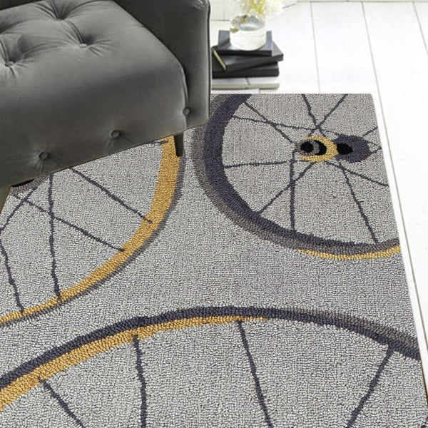 HomeRoots 5' Bold Modern Gray Black Yellow Abstract Geometric Hand-Hooked Area Rug for Stylish Spaces 7' Runner 353713